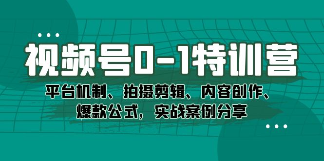 （7373期）视频号0-1特训营：平台机制、拍摄剪辑、内容创作、爆款公式，实战案例分享-飓风网创资源站