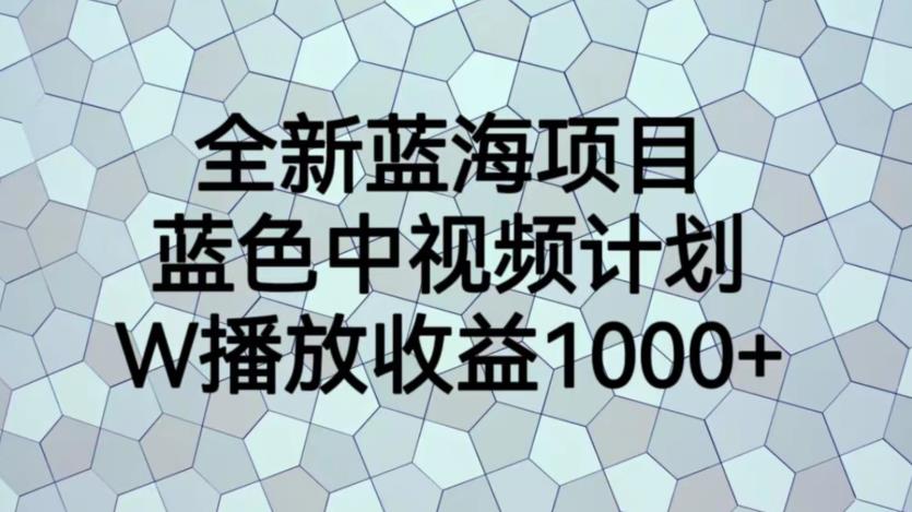 全新蓝海项目，蓝色中视频计划，1W播放量1000+【揭秘】-飓风网创资源站