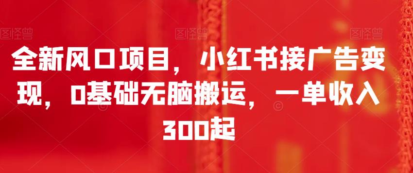 全新风口项目，小红书接广告变现，0基础无脑搬运，一单收入300起-飓风网创资源站