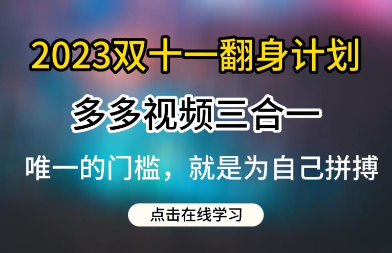 2023双十一翻身计划，多多视频带货三合一玩法教程【揭秘】-飓风网创资源站