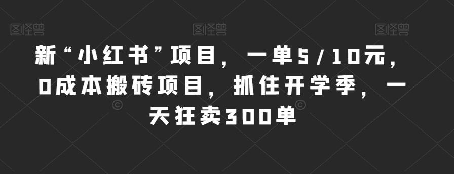 新“小红书”项目，一单5/10元，0成本搬砖项目，抓住开学季，一天狂卖300单【揭秘】-飓风网创资源站