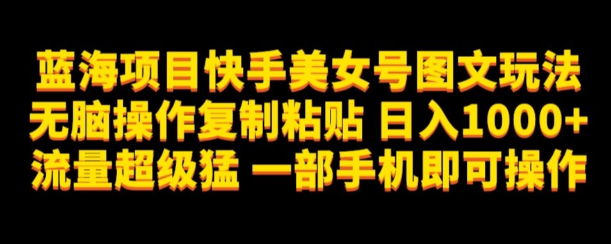 蓝海项目快手美女号图文玩法，无脑操作复制粘贴，日入1000+流量超级猛一部手机即可操作【揭秘】-飓风网创资源站