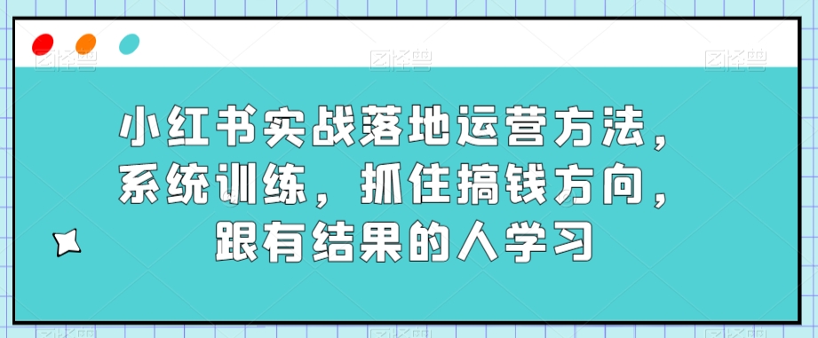 小红书实战落地运营方法，系统训练，抓住搞钱方向，跟有结果的人学习-飓风网创资源站