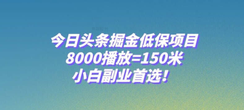 今日头条掘金低保项目，8000播放=150米，小白副业首选【揭秘】-飓风网创资源站