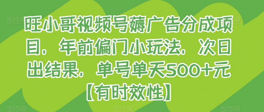 旺小哥视频号薅广告分成项目，年前偏门小玩法，次日出结果，单号单天500+元【有时效性】-飓风网创资源站