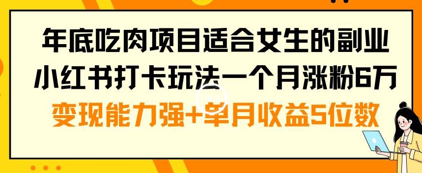 年底吃肉项目适合女生的副业小红书打卡玩法一个月涨粉6万+变现能力强+单月收益5位数-飓风网创资源站