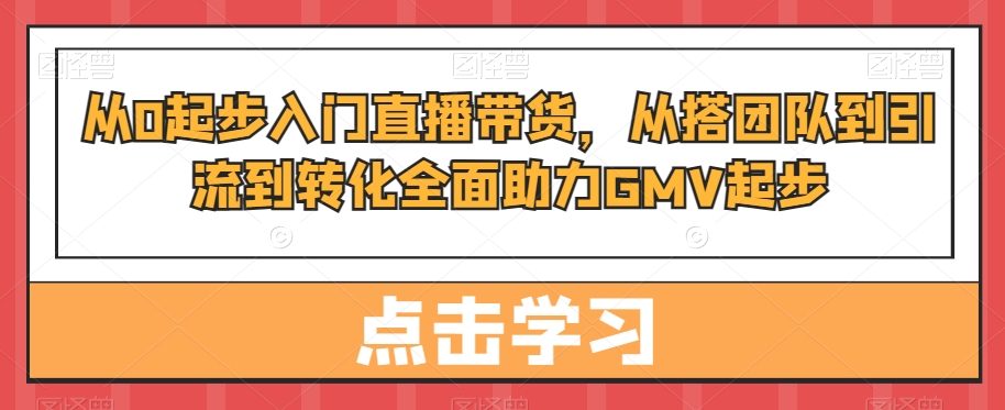 从0起步入门直播带货，​从搭团队到引流到转化全面助力GMV起步-飓风网创资源站