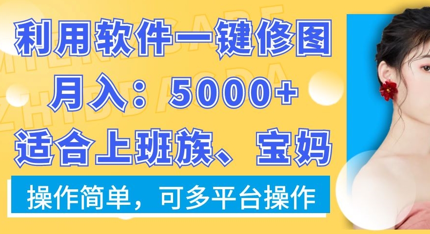 利用软件一键修图月入5000+，适合上班族、宝妈，操作简单，可多平台操作-飓风网创资源站