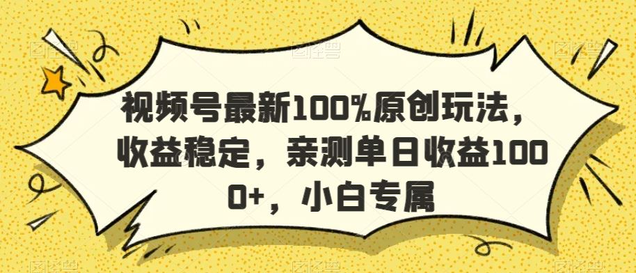 视频号最新100%原创玩法，收益稳定，亲测单日收益1000+，小白专属【揭秘】-飓风网创资源站