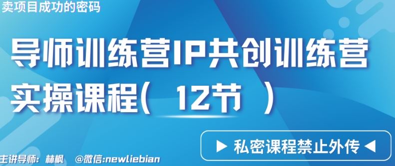 导师训练营3.0IP共创训练营私密实操课程（12节）-卖项目的密码成功秘诀【揭秘】-飓风网创资源站