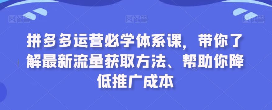 拼多多运营必学体系课，带你了解最新流量获取方法、帮助你降低推广成本-飓风网创资源站