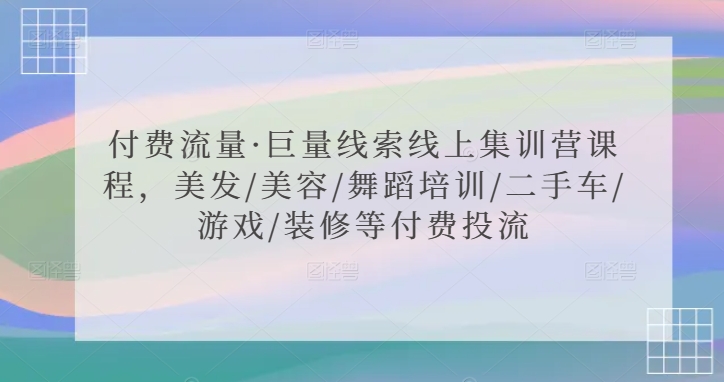 付费流量·巨量线索线上集训营课程，美发/美容/舞蹈培训/二手车/游戏/装修等付费投流-飓风网创资源站