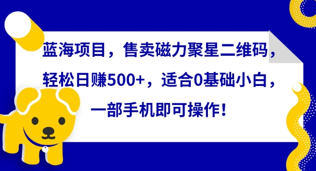 蓝海项目，售卖磁力聚星二维码，轻松日赚500+，适合0基础小白，一部手机即可操作-飓风网创资源站