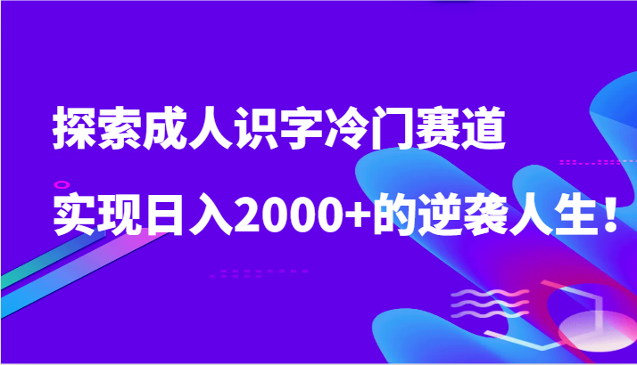 探索成人识字冷门赛道，实现日入2000+的逆袭人生！-飓风网创资源站