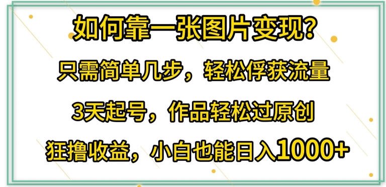 如何靠一张图片变现?只需简单几步，轻松俘获流量，3天起号，作品轻松过原创-飓风网创资源站