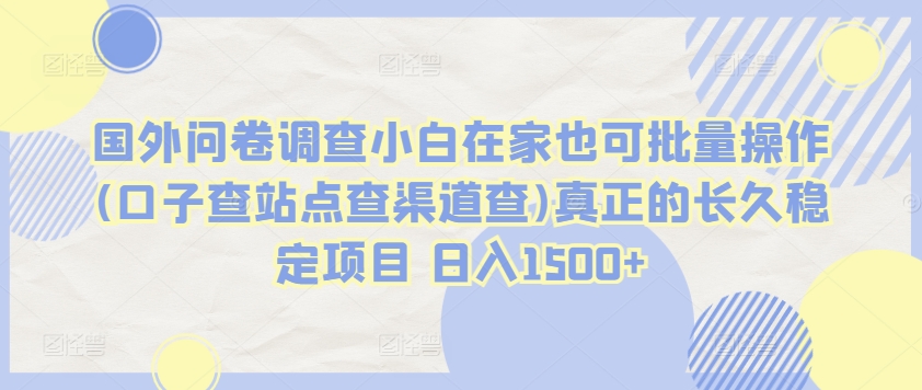 国外问卷调查小白在家也可批量操作(口子查站点查渠道查)真正的长久稳定项目 日入1500+-飓风网创资源站