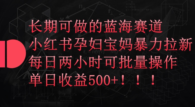 长期可做的蓝海赛道，小红书孕妇宝妈暴力拉新玩法，每日两小时可批量操作，单日收益500+-飓风网创资源站