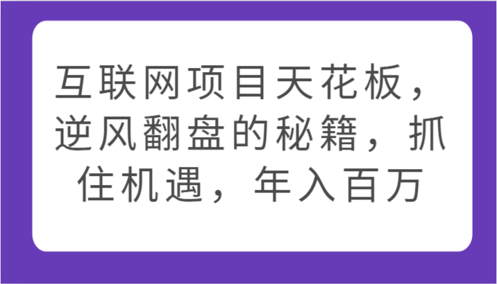 互联网项目天花板，逆风翻盘的秘籍，抓住机遇，年入百万-飓风网创资源站