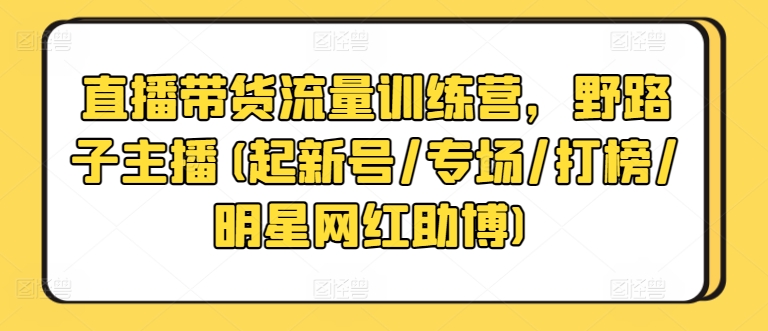 直播带货流量训练营，野路子主播(起新号/专场/打榜/明星网红助博)-飓风网创资源站