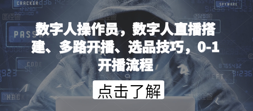 数字人操作员，数字人直播搭建、多路开播、选品技巧，0-1开播流程-飓风网创资源站