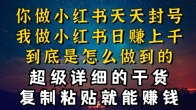 都知道小红书能引流私域变现，可为什么我能一天引流几十人变现上千，但你却频频封号违规被限流-飓风网创资源站