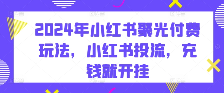 2024年小红书聚光付费玩法，小红书投流，充钱就开挂-飓风网创资源站