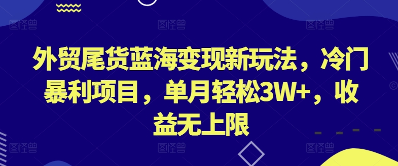 外贸尾货蓝海变现新玩法，冷门暴利项目，单月轻松3W+，收益无上限-飓风网创资源站