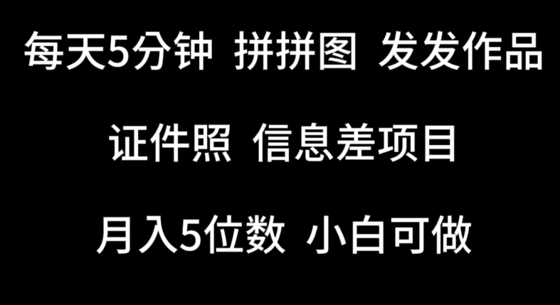 每天5分钟，拼拼图发发作品，证件照信息差项目，小白可做-飓风网创资源站