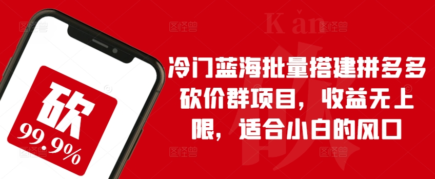 冷门蓝海批量搭建拼多多砍价群项目，收益无上限，适合小白的风口-飓风网创资源站