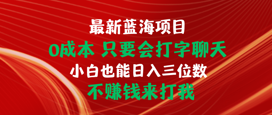 （10424期）最新蓝海项目 0成本 只要会打字聊天 小白也能日入三位数 不赚钱来打我-飓风网创资源站