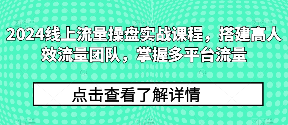 2024线上流量操盘实战课程，搭建高人效流量团队，掌握多平台流量-飓风网创资源站