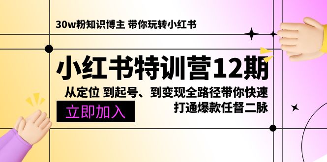 （10666期）小红书特训营12期：从定位 到起号、到变现全路径带你快速打通爆款任督二脉-飓风网创资源站