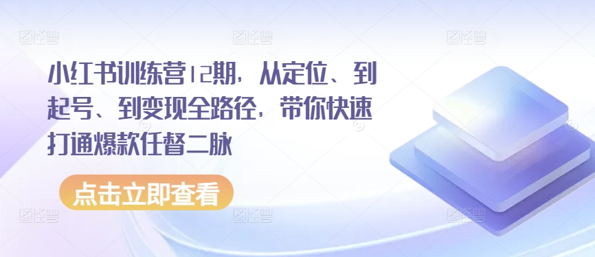 小红书训练营12期，从定位、到起号、到变现全路径，带你快速打通爆款任督二脉-飓风网创资源站