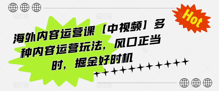 海外内容运营课【中视频】多种内容运营玩法，风口正当时，掘金好时机-飓风网创资源站