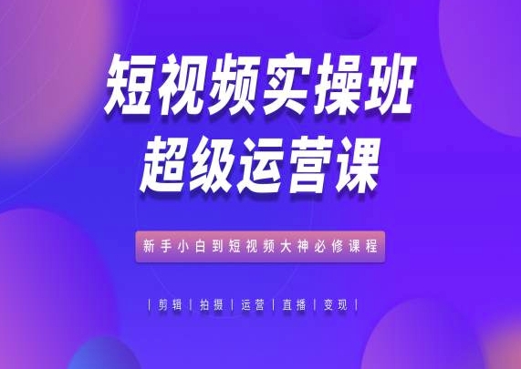 短视频实操班超级运营课，新手小白到短视频大神必修课程-飓风网创资源站