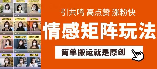 简单搬运，情感矩阵玩法，涨粉速度快，可带货，可起号【揭秘】-飓风网创资源站