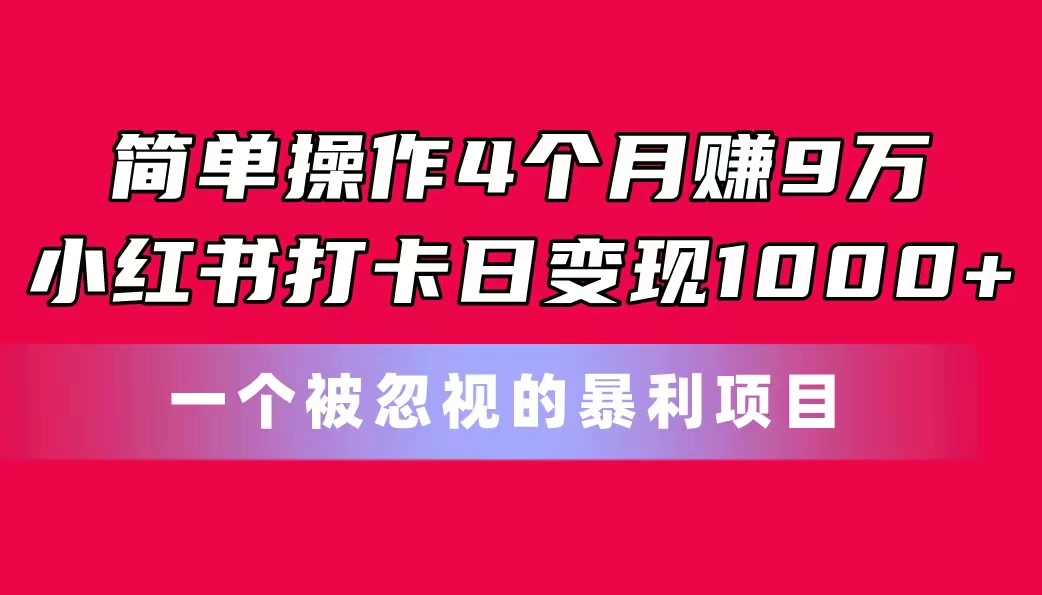 （11048期）简单操作4个月赚9万！小红书打卡日变现1000+！一个被忽视的暴力项目-飓风网创资源站