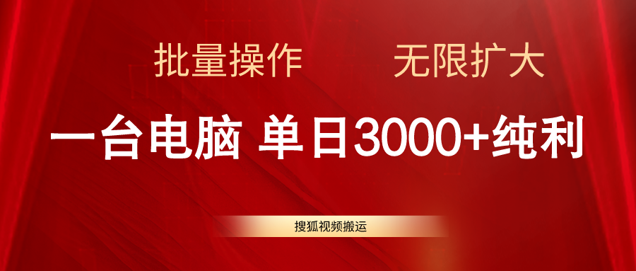 （11064期）搜狐视频搬运，一台电脑单日3000+，批量操作，可无限扩大-飓风网创资源站