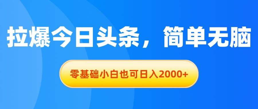 （11077期）拉爆今日头条，简单无脑，零基础小白也可日入2000+-飓风网创资源站