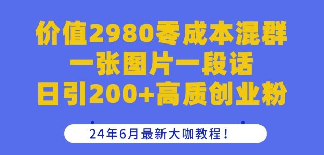 价值2980零成本混群一张图片一段话日引200+高质创业粉，24年6月最新大咖教程【揭秘】-飓风网创资源站