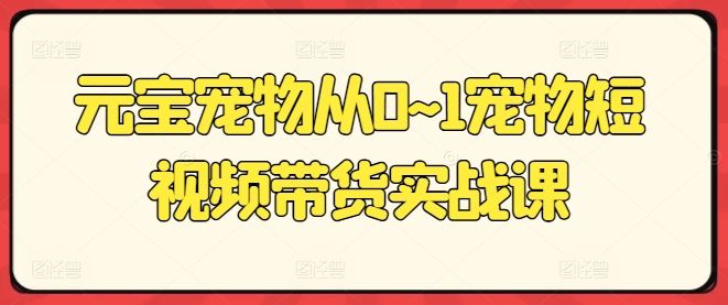 元宝宠物从0~1宠物短视频带货实战课-飓风网创资源站