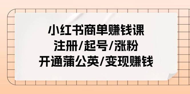 小红书商单赚钱课：注册/起号/涨粉/开通蒲公英/变现赚钱（25节课）-飓风网创资源站