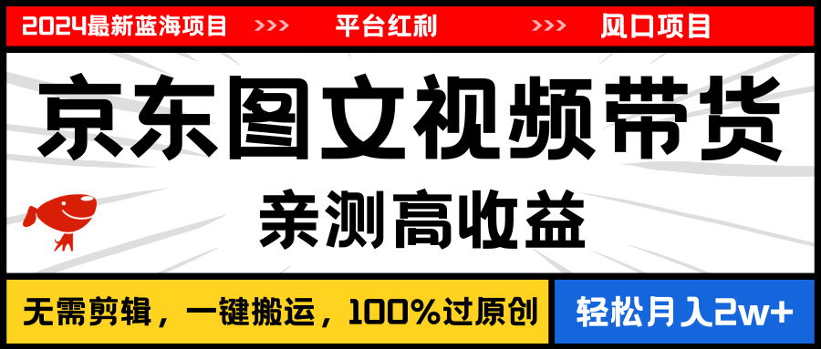 （11147期）2024最新蓝海项目，逛逛京东图文视频带货，无需剪辑，月入20000+-飓风网创资源站