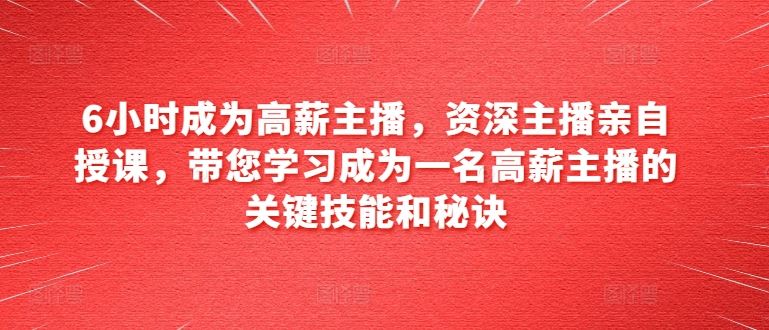 6小时成为高薪主播，资深主播亲自授课，带您学习成为一名高薪主播的关键技能和秘诀-飓风网创资源站