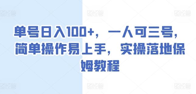 单号日入100+，一人可三号，简单操作易上手，实操落地保姆教程【揭秘】-飓风网创资源站