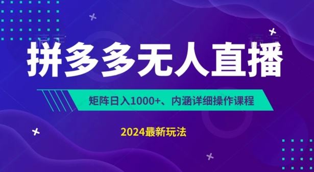 拼多多无人直播不封号，0投入，3天必起，无脑挂机，日入1k+【揭秘】-飓风网创资源站