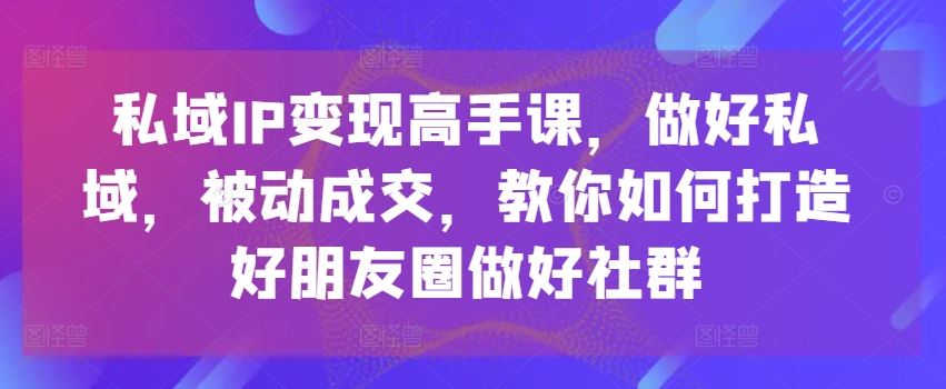 私域IP变现高手课，做好私域，被动成交，教你如何打造好朋友圈做好社群-飓风网创资源站