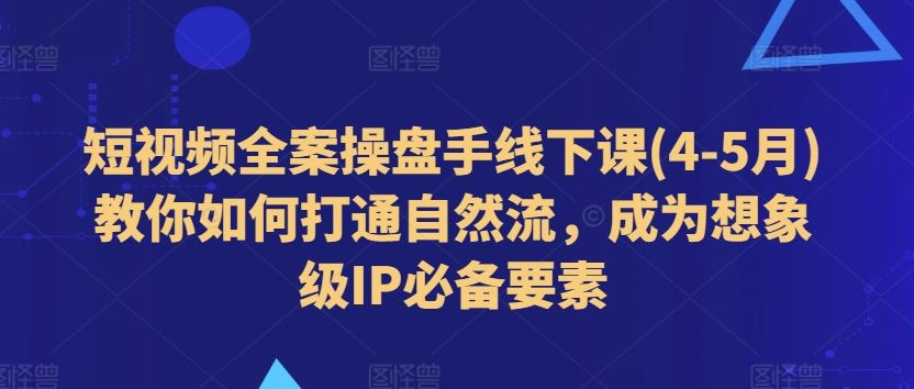 短视频全案操盘手线下课(4-5月)教你如何打通自然流，成为想象级IP必备要素-飓风网创资源站