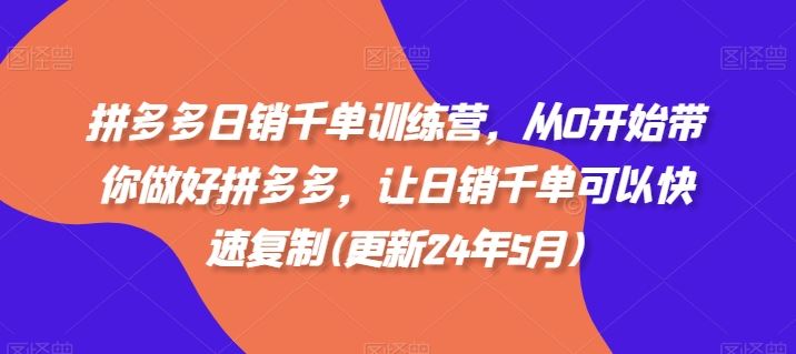 拼多多日销千单训练营，从0开始带你做好拼多多，让日销千单可以快速复制(更新24年6月)-飓风网创资源站