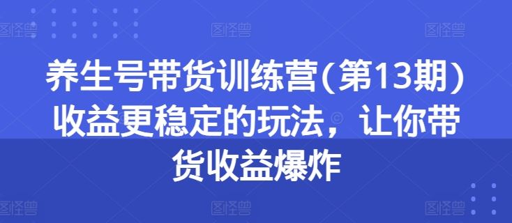 养生号带货训练营(第13期)收益更稳定的玩法，让你带货收益爆炸-飓风网创资源站